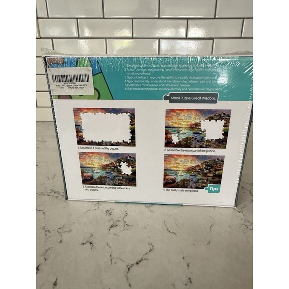 Rural Dock Sunset Ocean Town Village 1000 pc Jigsaw Puzzle 20x28 - Picture 2 of 3